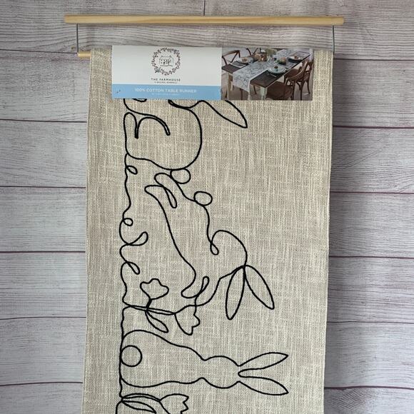 The Farmhouse by Rachel Ashwell Easter Bunny Rabbit Table Runner Tassels 16x90" - Picture 5 of 16